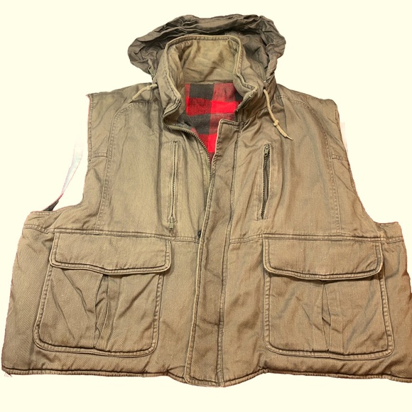 Hardy Amies LUNDON Elmer Fudd hooded VEST Reversible Red Black checkered FLANNEL - Picture 2 of 16